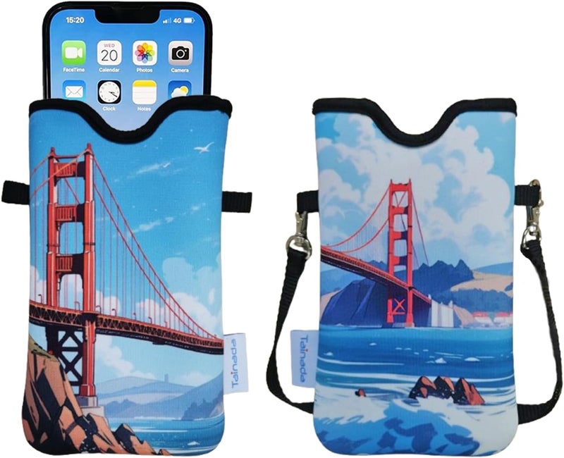 Tainada Men Women Neoprene Phone Sleeve Pouch Case Bag w/Crossbody Strap/Neck Lanyard for iPhone 17/16/15 Pro Max, 16/15/14 Plus, 16e; Samsung S25+, S24, A56, S25 FE, Z Fold7 (Golden Gate Bridge) - Image 1